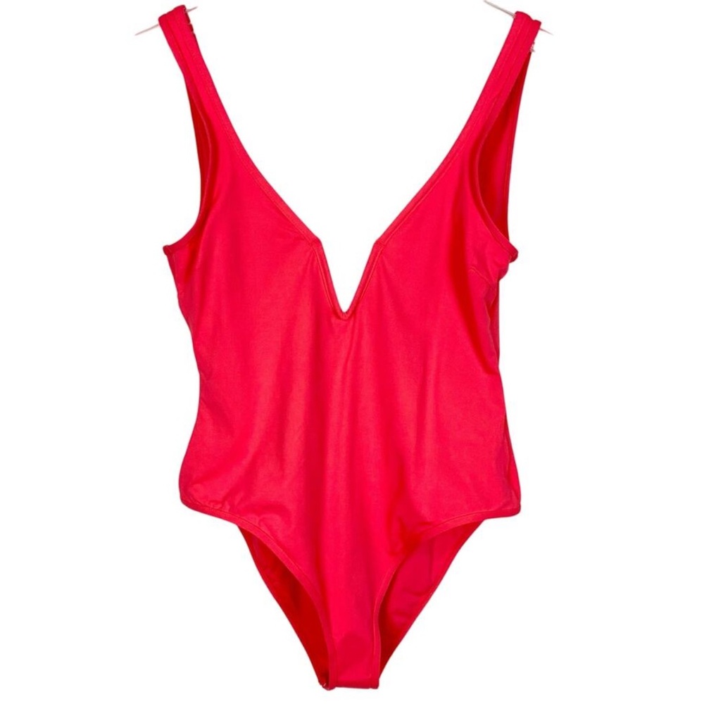 L*Space Womens Coco One Piece Swimsuit Deep V High Leg Hot Cherry Red Size Large